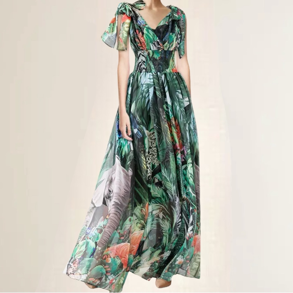 The Nalana Gorgeous Silk Tropical Maxi Dress - Picture 10 of 10